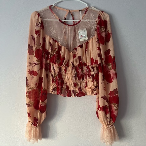 NWT Free People Daphne Cropped Smocked Romantic Blouse - Picture 3 of 15